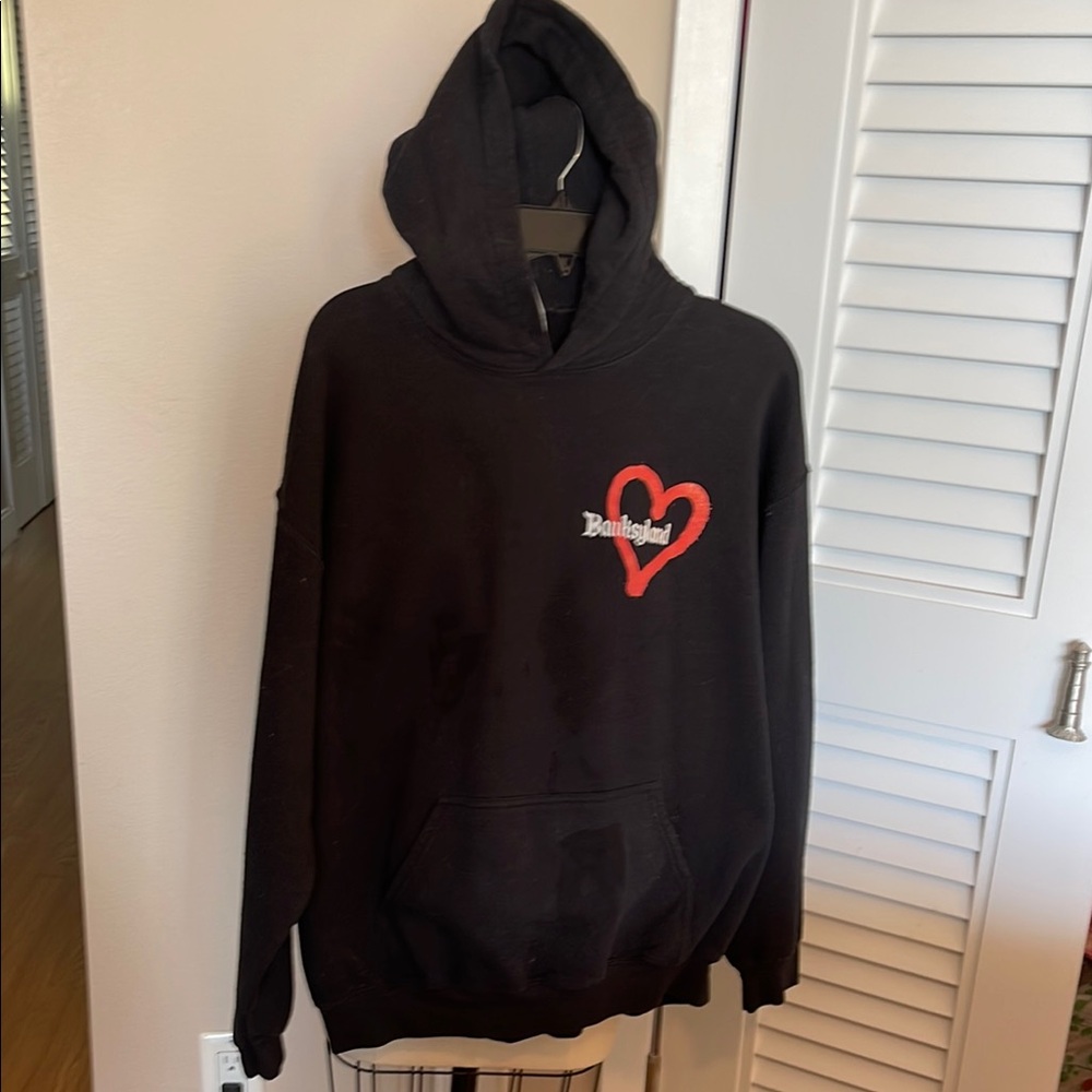 Banksy Black Hoodie with Red Heart Design